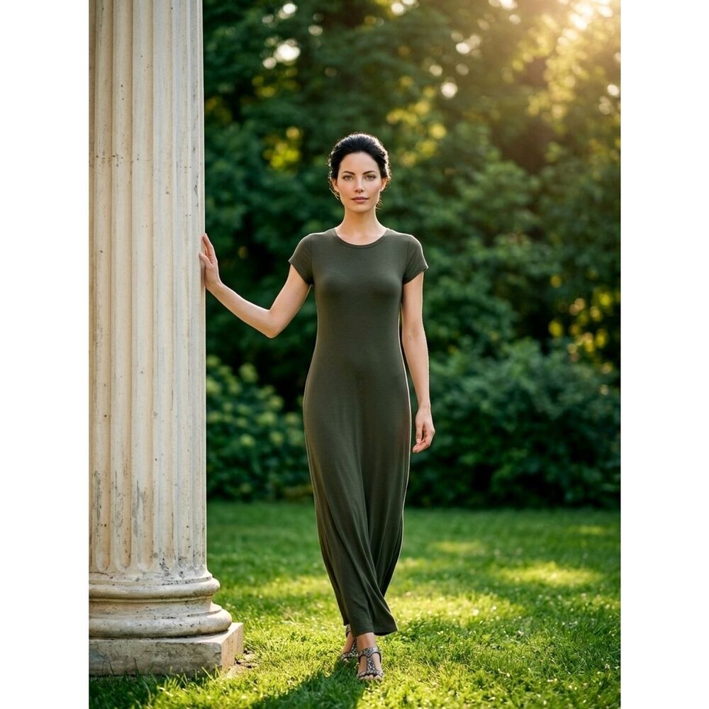 Daily Ritual Olive Green Short-Sleeve Maxi Dress